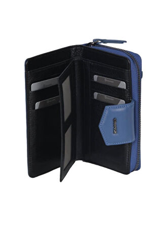 Grande Hakiki Deri Kadın Cüzdan Gök Mavi 2716