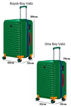 Büyük Ve Orta Boy 2'li Valiz Seti %100 Polikarbon Valiz 4x2 Teker Yeşil 1088