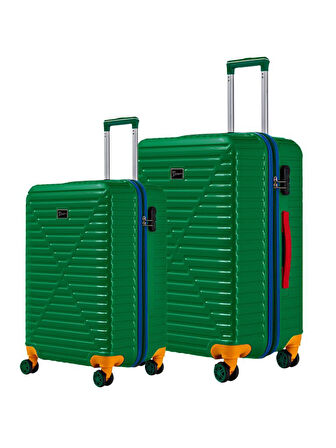 Orta Ve Kabin Boy 2'li Valiz Seti %100 Polikarbon Valiz 4x2 Teker Yeşil 1088