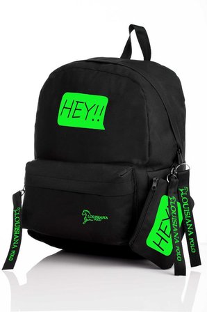 Laptop Bölmeli Okul Çantası Hey!!! Siyah Yeşil 1525