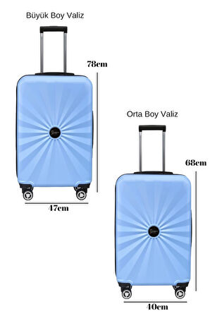 2'li Valiz Seti Polikarbon Büyük Boy - Orta Boy Valiz Mavi 1809