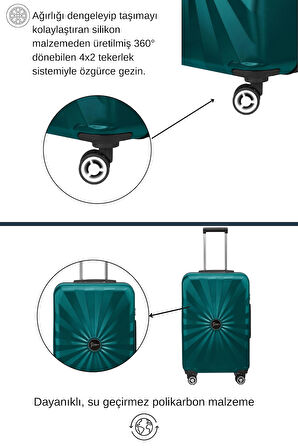 Büyük Boy %100 Polikarbon Valiz 4x2 Teker Petrol 1809