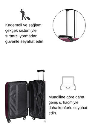 Orta Boy %100 Polikarbon Valiz 4x2 Teker Bordo 1809