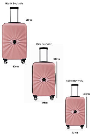 3'lü Valiz Seti Polikarbon Valiz 4x2 Teker Rose 1809