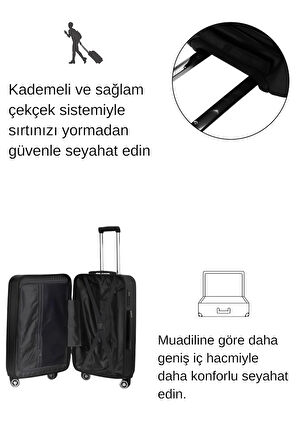 Büyük Boy %100 Polikarbon Valiz Parlak Siyah 1815