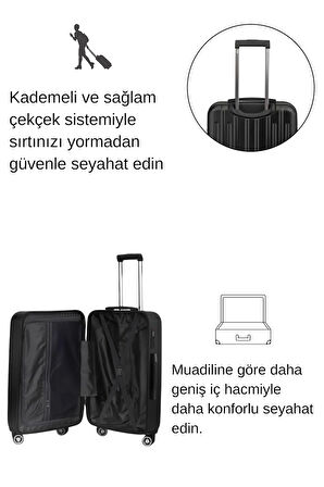 Büyük Boy %100 Polikarbon Valiz Parlak Siyah 1810