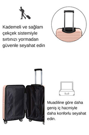 3'lü Valiz Seti Polikarbon Valiz 4x2 Teker Pudra 1811