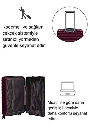 2'li Valiz Seti Polikarbon Büyük Boy – Kabin Boy Valiz Bordo 1811