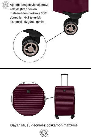 2'li Valiz Seti Polikarbon Büyük Boy – Kabin Boy Valiz Bordo 1811