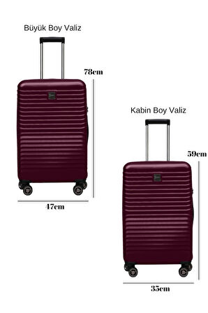 2'li Valiz Seti Polikarbon Büyük Boy – Kabin Boy Valiz Bordo 1811