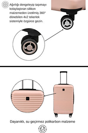 2'li Valiz Seti Polikarbon Büyük Boy – Kabin Boy Valiz Pudra 1811