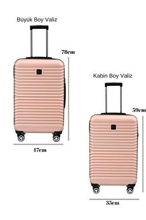 2'li Valiz Seti Polikarbon Büyük Boy – Kabin Boy Valiz Pudra 1811