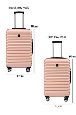 2'li Valiz Seti Polikarbon Büyük Boy – Orta Boy Valiz Pudra 1811