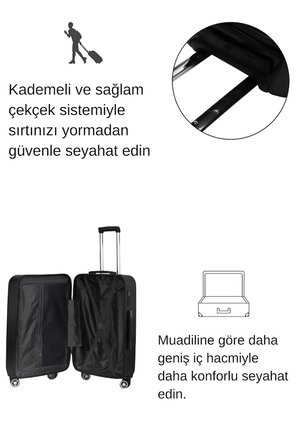 3'lü Valiz Seti Polikarbon Valiz 4x2 Teker Siyah 1815