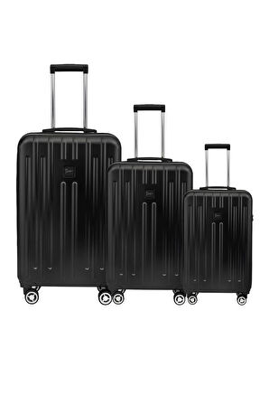 3'lü Valiz Seti Polikarbon Valiz 4x2 Teker Parlak Siyah 1810