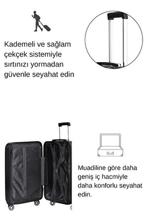 3'lü Valiz Seti Polikarbon Valiz 4x2 Teker Parlak Siyah 1810