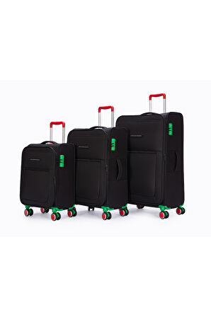 Benetton 3'lü Valiz Seti Lüx Kumaş Valiz Siyah Bnt2800