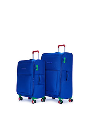 Benetton 2'li Valiz Seti Büyük Ve Orta Boy Lüx Kumaş Valiz Mavi Bnt2800