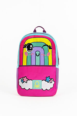 Benetton Gökkuşağı Desenli Okul Seti(İlkokul Çantası, Yeşil Matara)