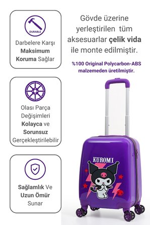 Lisanslı Kuromi Policarbon Çocuk Valizi Mor 2987