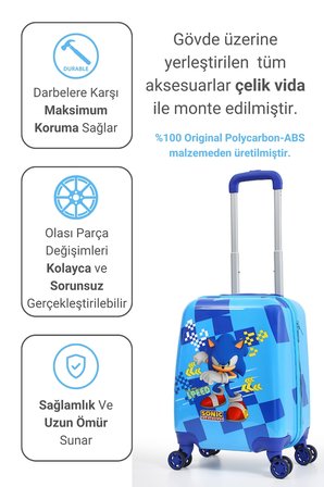 Lisanslı Sonic Policarbon Çocuk Valizi Mavi 2992