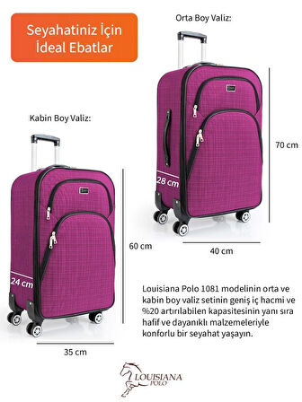 Orta ve Kabin Boy Valiz Seti 4 Teker Kumaş Valiz Pembe 1081