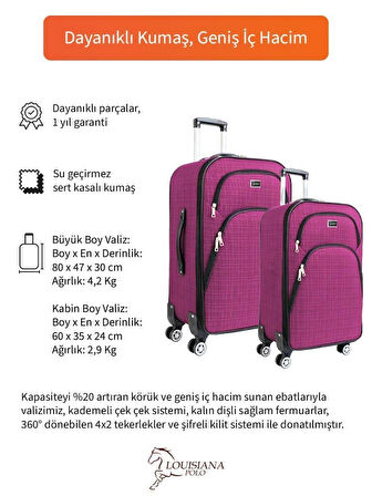 Büyük ve Kabin Boy Valiz Seti 4 Teker Kumaş Valiz Pembe 1081