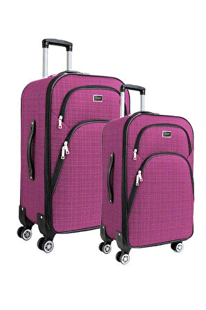 Büyük ve Orta Boy Valiz Seti 4 Teker Kumaş Valiz Pembe 1081