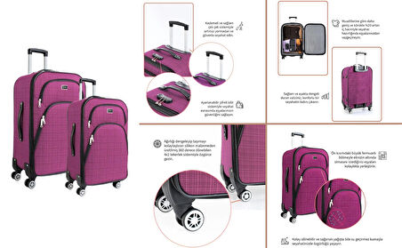 Büyük ve Orta Boy Valiz Seti 4 Teker Kumaş Valiz Pembe 1081