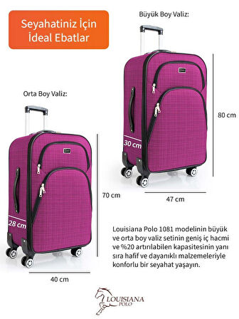 Büyük ve Orta Boy Valiz Seti 4 Teker Kumaş Valiz Pembe 1081