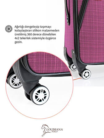 3'lü Valiz Seti 4 Teker Kumaş Valiz Pembe 1081