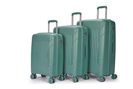 Benetton 3'lü Set Büyük Orta Ve Kabin Boy %100 Polipropilen Valiz Yeşil 14Bnt8001