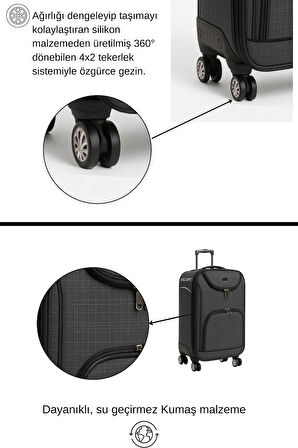 Louisiana Polo 3'lü Set Büyük Orta Ve Kabin Boy Kumaş Valiz Antrasit 2308