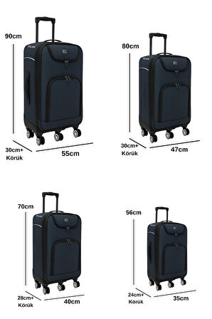 Louisiana Polo 4'lü Set Battal Büyük Orta Ve Kabin Boy Kumaş Valiz Lacivert 2308
