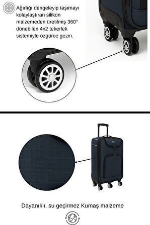 Louisiana Polo 4'lü Set Battal Büyük Orta Ve Kabin Boy Kumaş Valiz Lacivert 2308