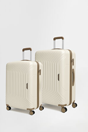 Benetton 2'li Set Orta Ve Kabin Boy %100 Polipropilen Valiz Bej 14Bnt8001