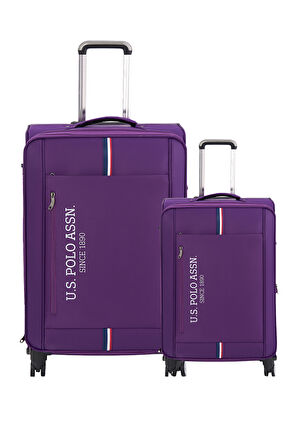 U.S. Polo Assn. 2'li Valiz Seti Büyük ve Kabin Boy Lüx Kumaş Valiz Mor 24030