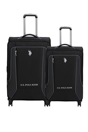 U.S. Polo Assn. 2'li Valiz Seti Büyük ve Orta Boy Lüx Kumaş Valiz Siyah 24020