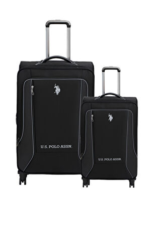 U.S. Polo Assn. 2'li Valiz Seti Büyük ve Kabin Boy Lüx Kumaş Valiz Siyah 24020