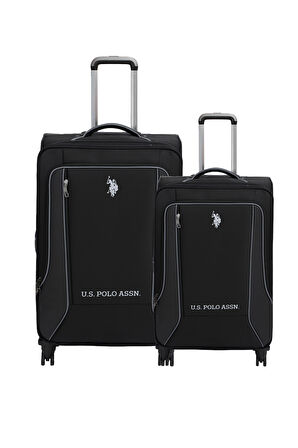 U.S. Polo Assn. 2'li Valiz Seti Orta ve Kabin Boy Lüx Kumaş Valiz Siyah 24020