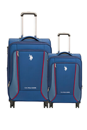 U.S. Polo Assn. 2'li Valiz Seti Orta ve Kabin Boy Lüx Kumaş Valiz Lacivert 24019