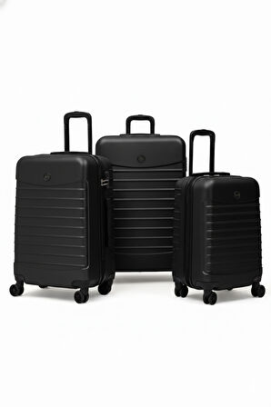 3'lü Valiz Seti Büyük Boy - Orta Boy - Kabin Boy Siyah-Siyah 1168-S