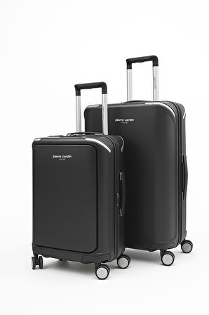 Pierre Cardin Orta Ve Kabin Boy 2'li Set %100 Polipropilen Valiz Siyah 04PC7090