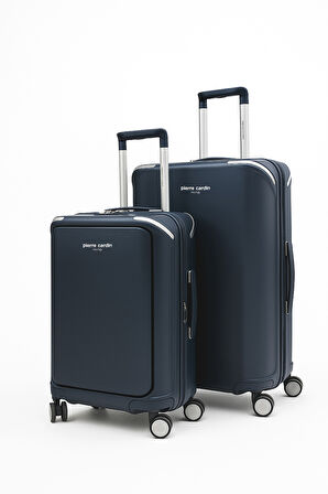 Pierre Cardin Orta Ve Kabin Boy 2'li Set %100 Polipropilen Valiz Lacivert 04PC7090
