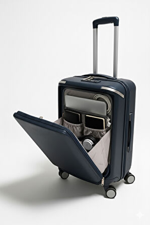 Pierre Cardin Orta Ve Kabin Boy 2'li Set %100 Polipropilen Valiz Lacivert 04PC7090