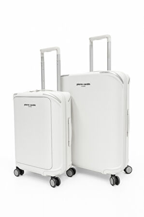 Pierre Cardin Orta Ve Kabin Boy 2'li Set %100 Polipropilen Valiz Beyaz 04PC7090