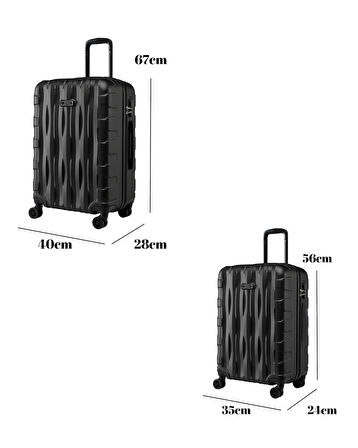 2'li Valiz Seti Orta Boy - Kabin Boy Siyah-Siyah 1167-S