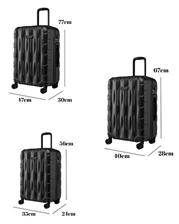 3'lü Valiz Seti Büyük Boy - Orta Boy - Kabin Boy Siyah-Siyah 1167-S