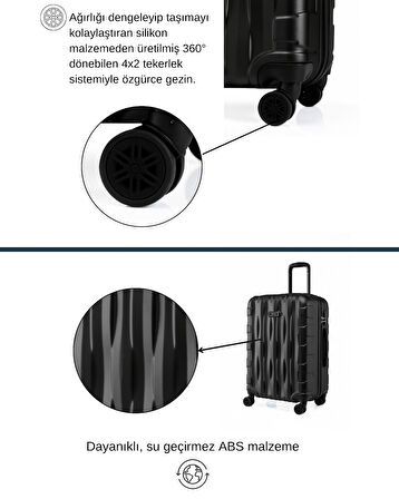 Büyük Boy Valiz 4x2 Teker Siyah-Siyah 1167