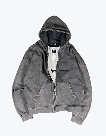 Premium Zip Hoodie With Starry Patch Sweatshirt